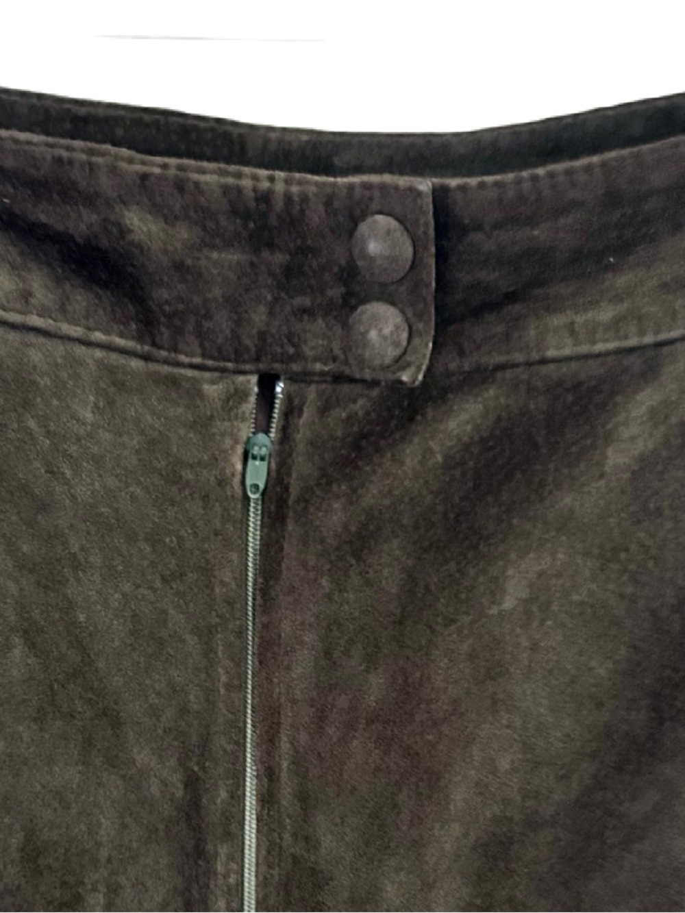 Vintage Olive Suede Leather A-Line Midi Skirt - Picture 5 of 8